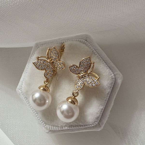 Сережки из медицинского золота с позолотой Стильные жемчужины 3085733064 фото