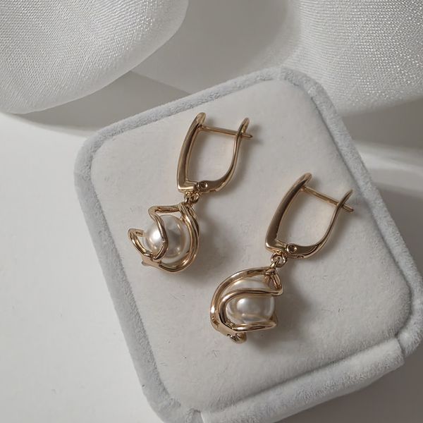 Сережки из медицинского золота с позолотой Стильные жемчужины 3085734720 фото