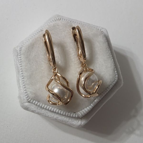 Сережки из медицинского золота с позолотой Стильные жемчужины 3085734720 фото