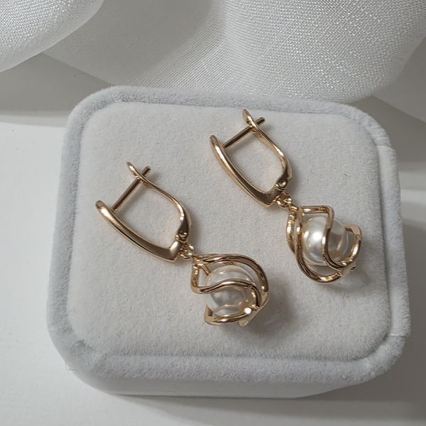 Сережки из медицинского золота с позолотой Стильные жемчужины 3085734720 фото