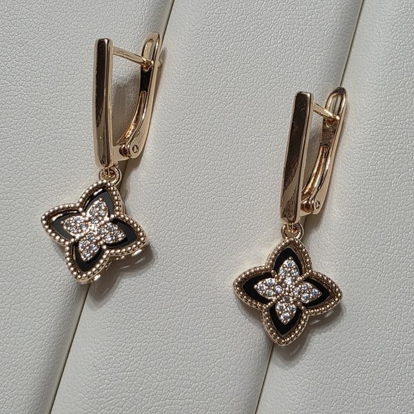 Сережки из медицинского золота с позолотой Сережки Цветок Клевера 3085997433 фото